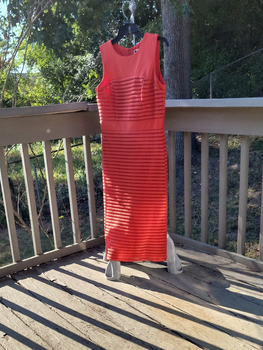Julian Taylor Coral-Orange Sleeveless Midi Dress
